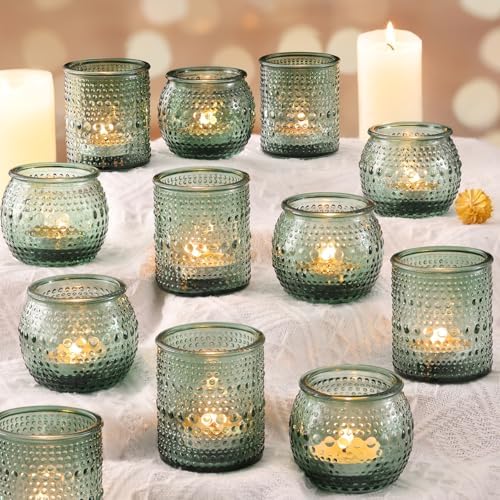 16 Pcs Green Candle Holder for Wedding Table Decor-Green Votive C...