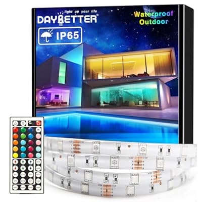 DAYBETTER Waterproof Led Lights for Bedroom, 32.8ft (2 Rolls of 16.4ft) Led Strip Lights, 300 LEDs Color Changing RGB 44 Keys Remote Controller, 12v for Outdoor Room Home Party Christmas Decoration