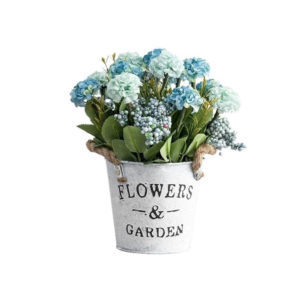 Kx9Lb8d Faux floor plant Fake Hydrangea Simulation Flower Arrangement For Home Decoration Artificial Plants With Tin Pot(Blue)