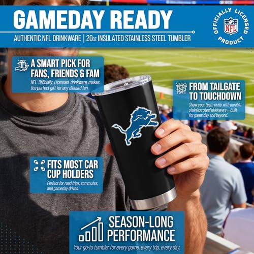 Image of Detroit Lions NFL 20oz Stainless Steel Insulated Tumbler, Slider Lid