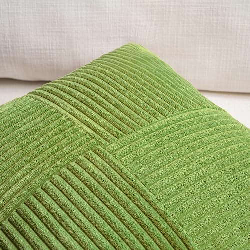 Image of Fancy Homi Set of 2 Lime Green Decorative Throw Pillow Covers 20x20 Inch for Living Room Couch Bed Sofa, Farmhouse Boho Home Decor, Soft Cross Corduroy Patchwork Accent Square Cushion Case 50x50 cm
