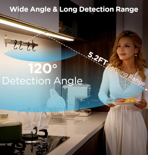 Image of Leetdud Under Cabinet Lighting Plug in 32 Inch, 120V Motion Sensor Lights Indoor, 3CCT 3000 /4000 /5000K, Aluminum Linkable Super Bright LED Counter Light with Timer for Kitchen, Closet, Golden, 4 Pack
