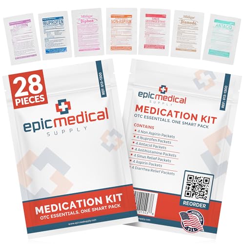 Epic Medical Supply First Aid Kit Medication Refill – 28-Count Unit Dose Packets – Emergency Medicine Kit Pills for 1st Aid Kit Refills, Travel, Office, Dorm, Camping – Assembled in USA