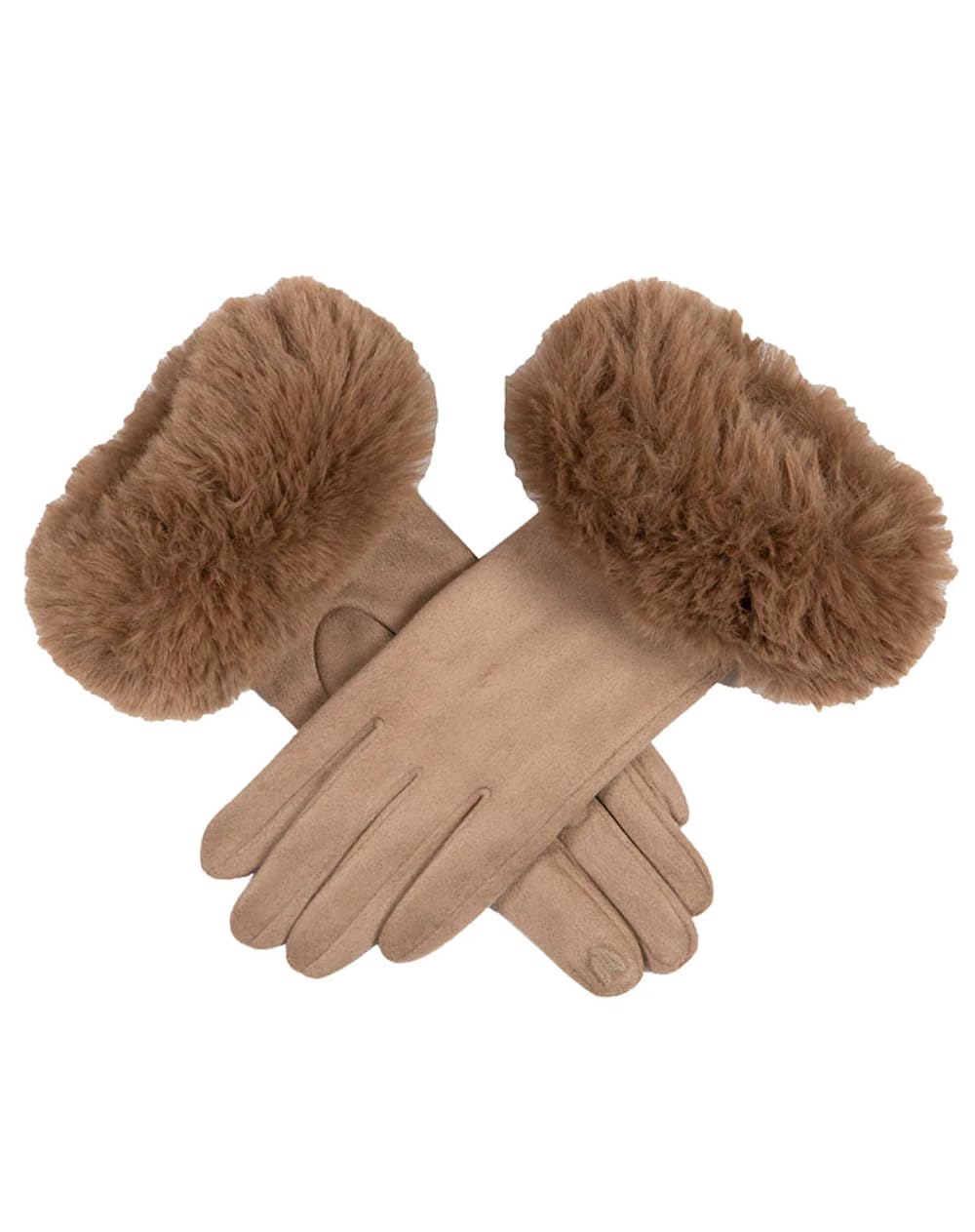 Dents Women's Touchscreen Faux Suede Gloves with Faux Fur Cuffs CAMEL ONE