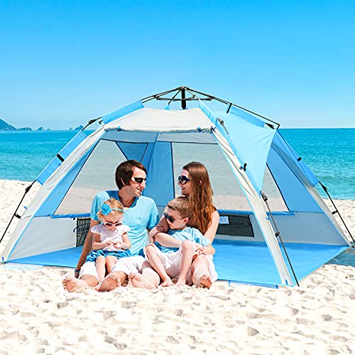 4 Person Beach Tent Sun Shelter - Portable Sun Shade Instant Tents for Beach with Carrying Bag - Anti UV,Waterproof,Waterproof,by Zomake(Silver(2 Door)) 4 Person Beach Tent Sun Shelter - Portable Sun Shade Instant Tents for Beach with Carrying Bag - Anti UV,Waterproof,Waterproof,by Zomake(Silver(2 Door))