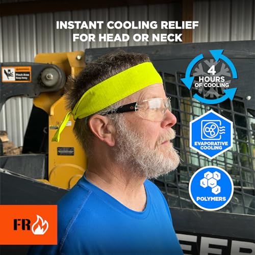 Image of Cooling Bandana, Fire Resistant, Evaporative Polymer Crystals for Cooling Relief, Tie for Adjustable Fit, Ergodyne Chill Its 6700FR,Lime