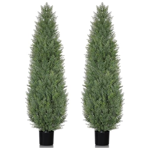 Artificial Cedar Topiary Trees, 5 FT Outdoor Faux Cedar Tree Evergreen Plant, 60 inch UV Rated and...