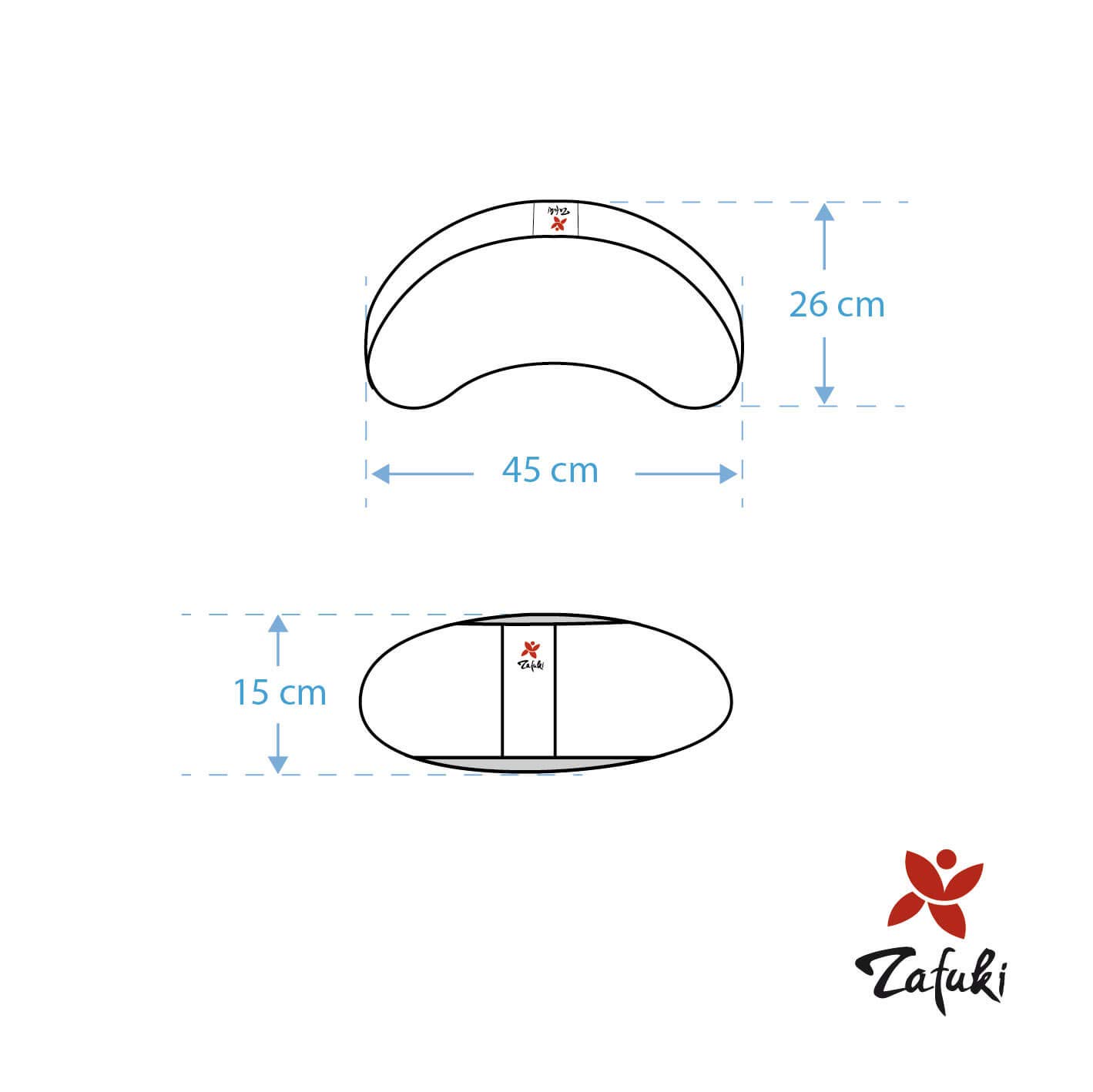 Zafu meditación media luna desenfundable, MARRÓN, cojín yoga, tejido 100% algodón, relleno cáscara espelta ecológica