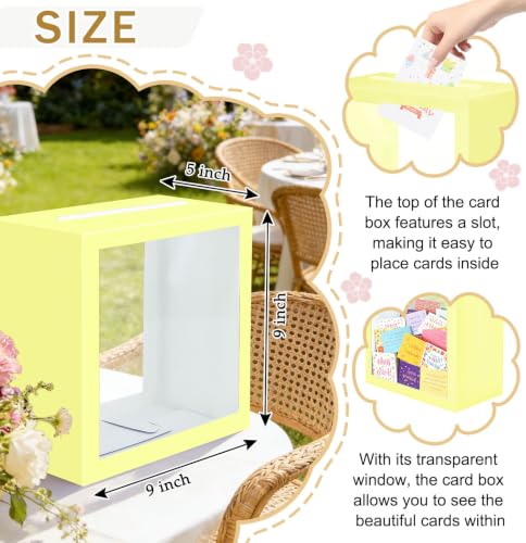 Image of SietDESEO Yellow Card Box for Party with Clear Window Large Gift Card Box Holder for Wedding Reception Birthday Graduation Baby Shower Raffle Ticket Box
