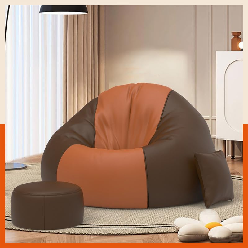 Image of Biggie Bean Bag with Beans Filled 5XL Luxura Elite Bean Bag Sofa with Free Cushion and Footrest - Official : TwinTone Sofa Combo (Matching Color : Regular, Tan-Brown)