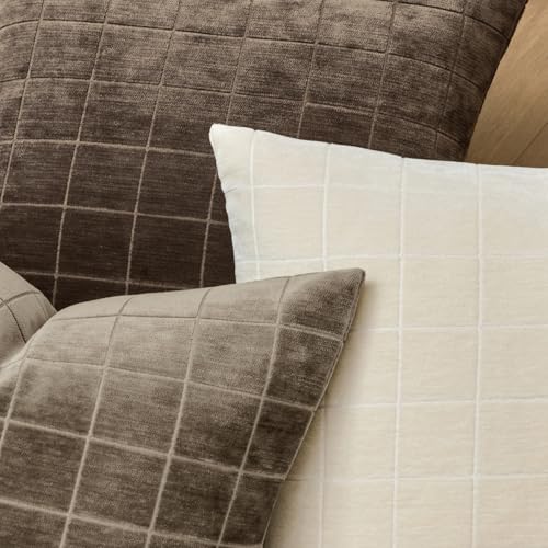 Image of MIULEE Taupe Grey Plaid Decorative Fall Throw Pillow Covers 20x20 Set of 2 | Vintage Check Chenille Couch Pillows Boho Farmhouse Cushion Covers Modern Fall Home Decor for Sofa Bed Living Room