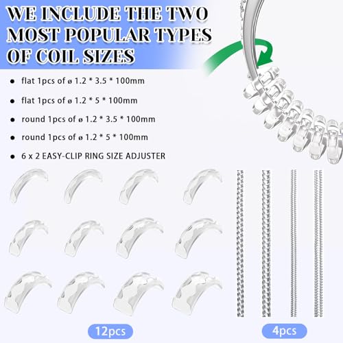 eiito ring sizers for loose rings 16 pack ring guards for loose rings reduce by 05-1 size without resizing fits bands 1-8mm invisible design for women and men 2 styles insert and spiral