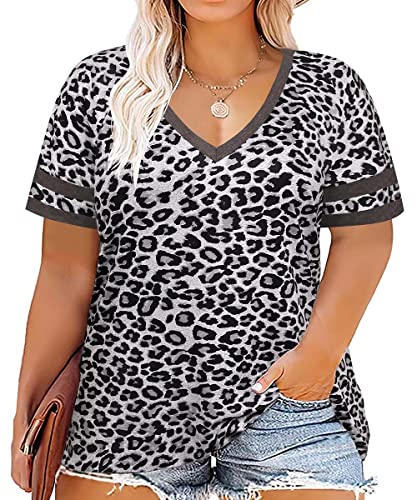 Image of CARCOS Womens Plus Size Tops Short Sleeve Shirts V Neck Tunic Floral /Tie Dye /Solid Summer Tees XL-5X