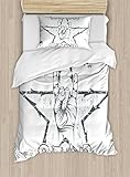 Ambesonne Popstar Party Duvet Cover Set, Rock Star Theme High Sign and Star Grungy Sketch Gesture Vintage, Decorative 2 Piece Bedding Set with 1 Pillow Sham, Twin Size, Black and White