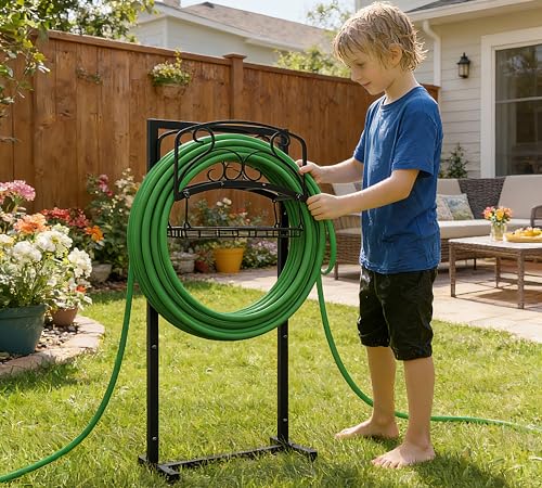 Kingson Portable Garden Hose Holder with Storage Basket