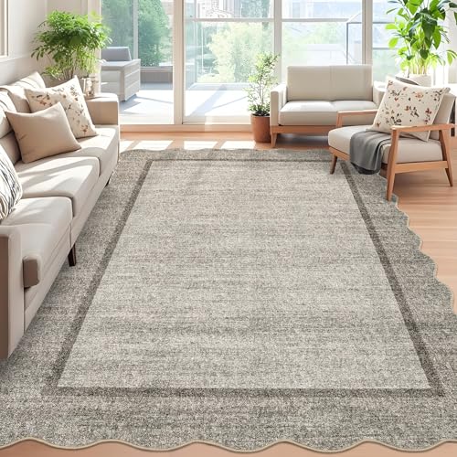 GarveeHome Scalloped Washable Area Rug 4x6 Small Entryway Rug Non Slip Modern Soft Accent Rugs for Bedroom Nursery Low Pile Stain Resistant Carpet for Office, 4'x6'