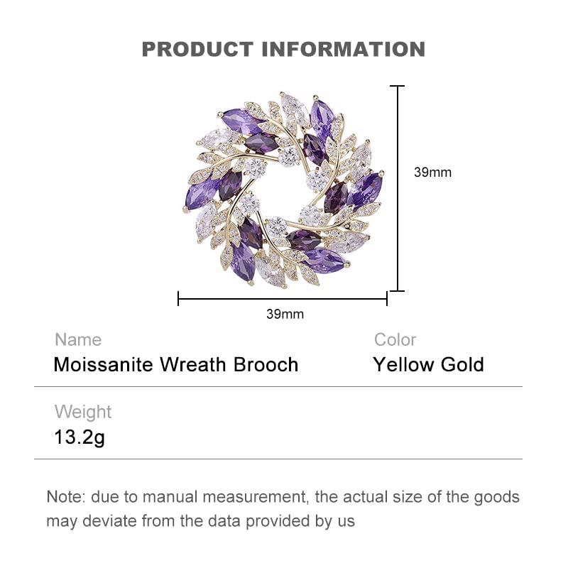 Image of 14K Gold Leaf Wreath Brooch, Handcrafted Moissanite Corsage Pin Buckle - Elegant Blazer Accessory, Perfect Birthday or Special Occasion Gift for Her