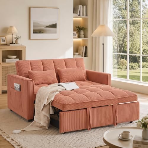 Trygoal Sleeper Sofa Bed with Adjustable Backrest & Side Pockets, Orange