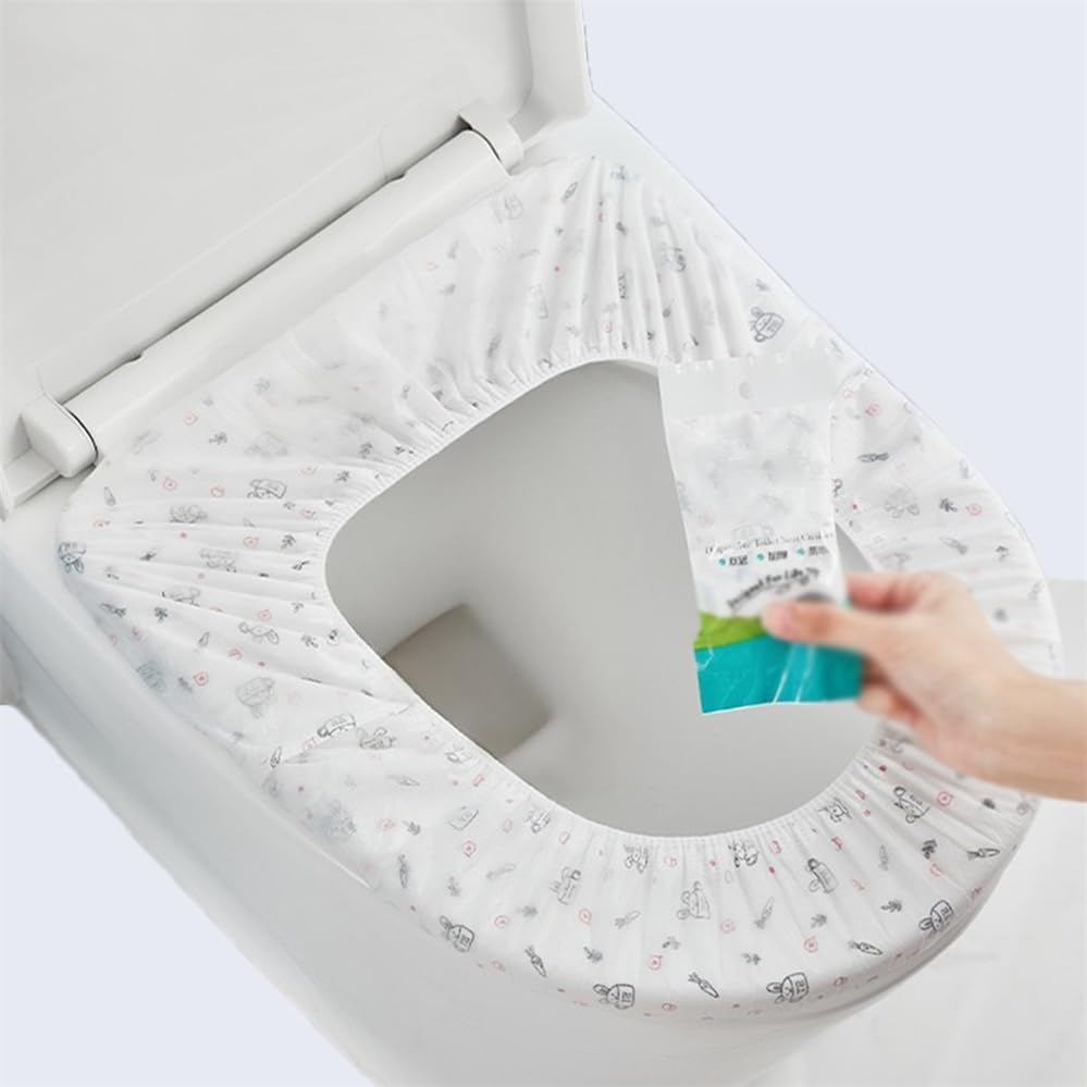 10pcs Disposable Toilet Seat Cover Travel Toilet Cover for Going Out Hotel Home Public Restroom Toilet Seat Thickened Non-woven Fabric Toilet Ring Set Into The Toilet Seat Cushion (White Print)