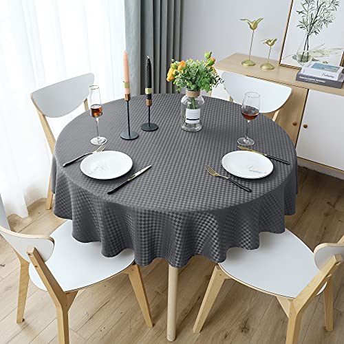 Yeahshion Mantel Redondo Resistente a Las Manchas Gris Oscuro Φ120cm, Mantel a Cuadros Impermeable de Poliéster para Mesa, Comedor, Protección de Restaurantes (Gris Oscuro, Φ120cm)