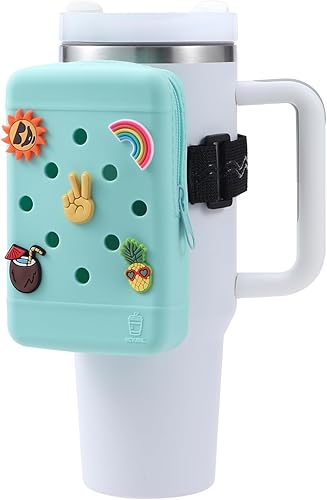 Bolsa de silicona para botella de agua con 5 dijes, botella de agua de mano para Quencher Adventure de 40 onzas y Stanley IceFlow de 20 onzas y 30