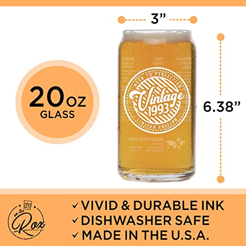 30Th Birthday Gift For Men - Birthday Beer Gifts 20 Ounce 2-Sided Beer Can Glass (1 Count) - Vintage Glass For A 30 Year Old - Funny Glass Gift For His Or Her 30Th Birthday - Anniversary Party (1993) #TOP1