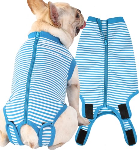 Image of Dog Blue Recovery Suit for Large Female Spay,Male Dog Surgery Suit,Narrow Blue-White L