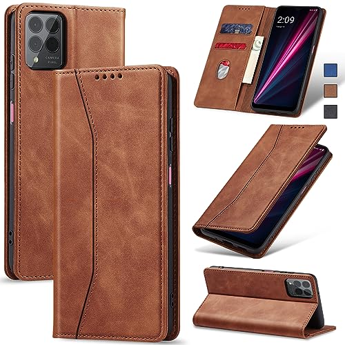Image of Jasonyu Flip Wallet Case for T-Mobile Revvl 6 Pro /6X Pro 5G,Brown