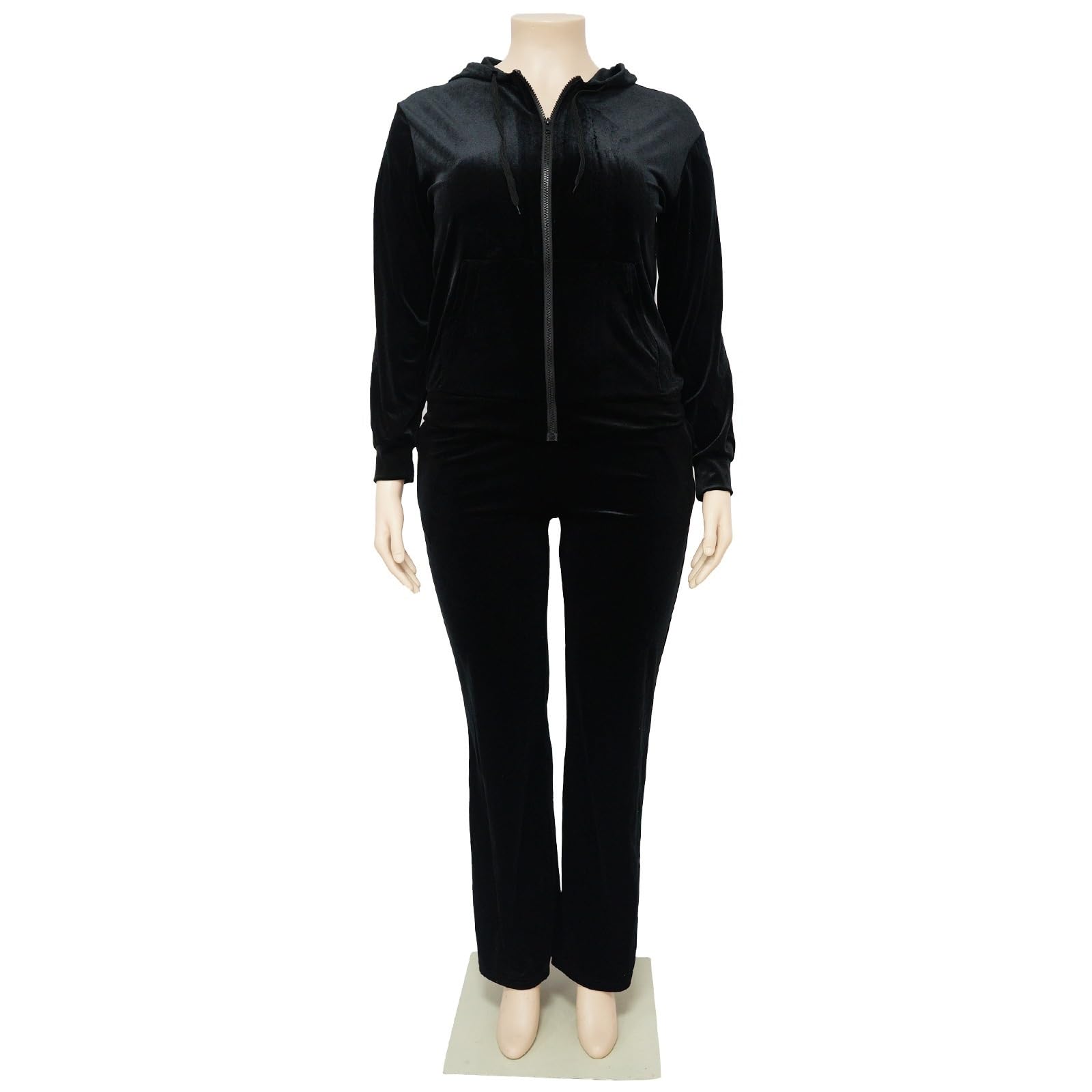 Damskie Dresy Plus Size Z Weluru 2-częściowe Stroje Z Długim Rękawem, Kapturem, Kurtką I Szerokimi Nogawkami, Długimi Spodniami