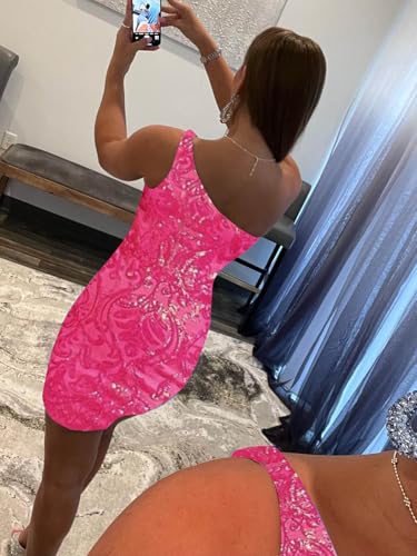 Tight One Shoulder Sequin Homecoming Dresses for Teens Sparkly Short Prom Cocktail Gown4