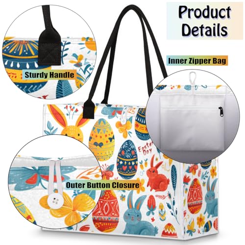 Diamond Bunny Easter Tote Bag for Women Large Beach Bag Reusable Tote Bags for Work Travel Beach Shopping4