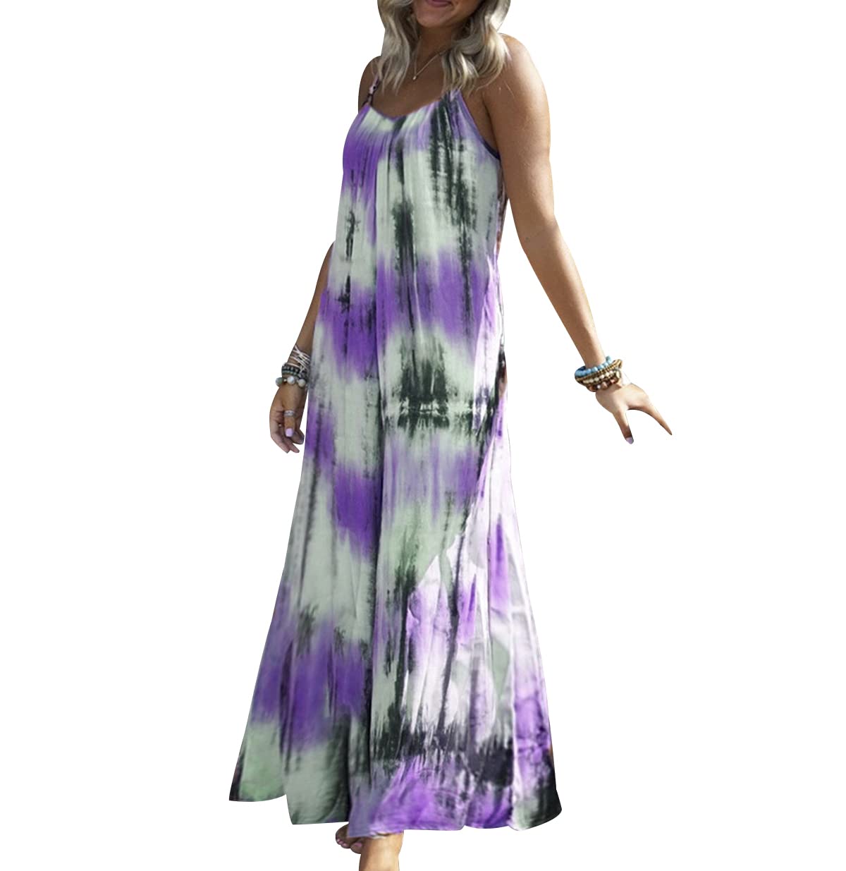 Peuignao Vestidos Largos Verano Mujer Casual Escote V Vestido Playa Boho Tirantes Largo Verano Bohemio Mujer Vestidos Playeros Casuales Bohemios Mujer Beach Dress Tallas Grandes Informal Señora Verano Fiesta