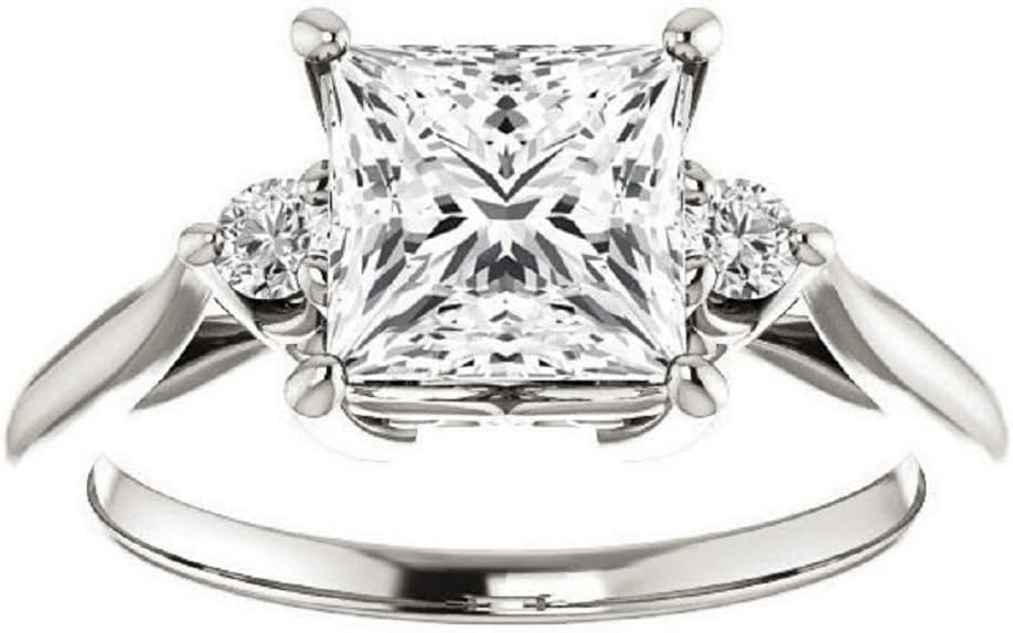 Princess Cut Moissanite Engagement Ring Set, 4.0 CT, 10K White Gold, Size 3-12