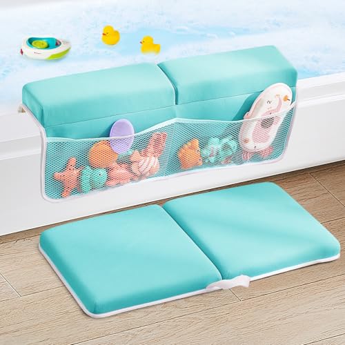 Image of ILPEOD Baby Bath Kneeler and Elbow Rest Pad Set,Bath Kneeling Pad Thick Soft Quick Dry Bathtub Mat for Bathing Time,Baby Essentials Memory Foam with Toys Organizer Gifts for Parents,Green