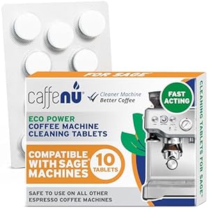 Caffenu Sage & Breville Coffee Machine Cleaning Tablets 10 Pack x 1.4g | Espresso Machine Cleaning Tablets Clean Internal Parts, Portafilter, Inaccessible Areas | Used With Descaling