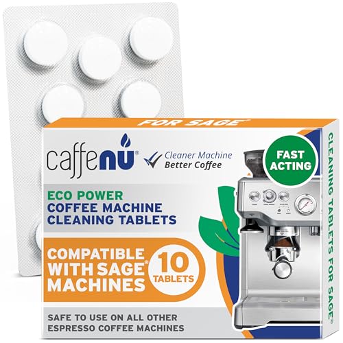Caffenu Sage & Breville Coffee Machine Cleaning Tablets 10 Pack x 1.4g | Espresso Machine Cleaning Tablets Clean Internal Parts, Portafilter, Inaccessible Areas | Used With Descaling