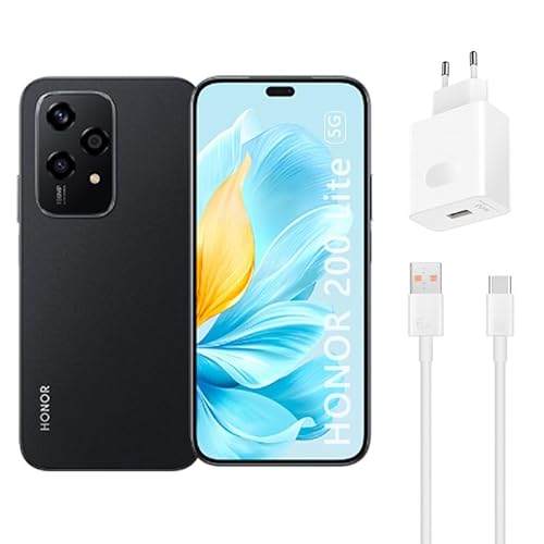 HONOR 200 Lite Smartphone 5G Cámara Posterior Triple,108 MP MediaTek Dimensity 6080, 6,7 Pulgadas AMOLED Procesador Octa-Core 8GB+256GB, 4500 mAh Dual SIM MagicOS 8.0 basado en Android 14, Black