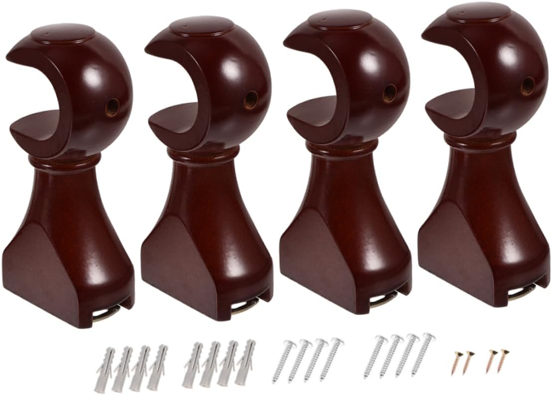 Mobestech 4pcs Curtain Rod Brackets Wood Rod Holders for Kitchen Bedroom Living Room