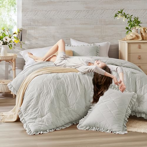 Gray-Ruffle-Bedding-Set-Shabby-Chic-Farmhouse-Queen-Size-Comforter-Boho-Fluffy-Cozy-Washed-Microfiber-Full-Bed-Sets-3-Piece-with-Ruffled-Pillow-Shams Gray Ruffle Bedding Set Shabby Chic Farmhouse Queen Size Comforter Boho Fluffy Cozy Washed Microfiber Full Bed Sets 3 Piece with Ruffled Pillow Shams