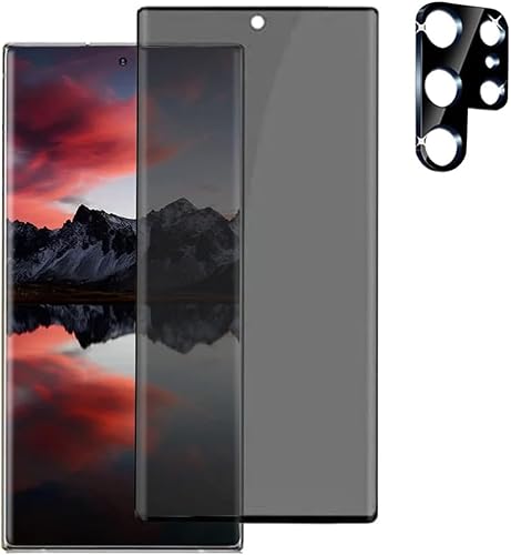Paquete de 1 + 1 protector de pantalla de privacidad para Galaxy S23 Ultra 5G + película para lente de cámara, desbloqueo ultrasónico de huellas