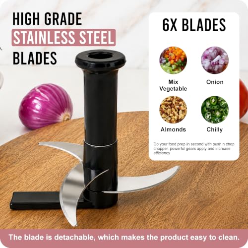 Image of TEKCOOL Food Chopper 800ml, 4 Blade Steel Large Manual Hand-Press Vegetable Chopper Mixer Cutter to Cut Onion, Salad, Tomato, Potato (Dusty Blush)