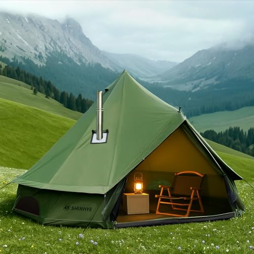 Canvas Bell Yurt Tent with Stove Jack, Waterproof Luxury 4 Season Tents for Family Outdoor Camping 100% Cotton Green Glamping Tents for Hunting, Partie, All Year Living (3M- 97 sq. ft yurt)
