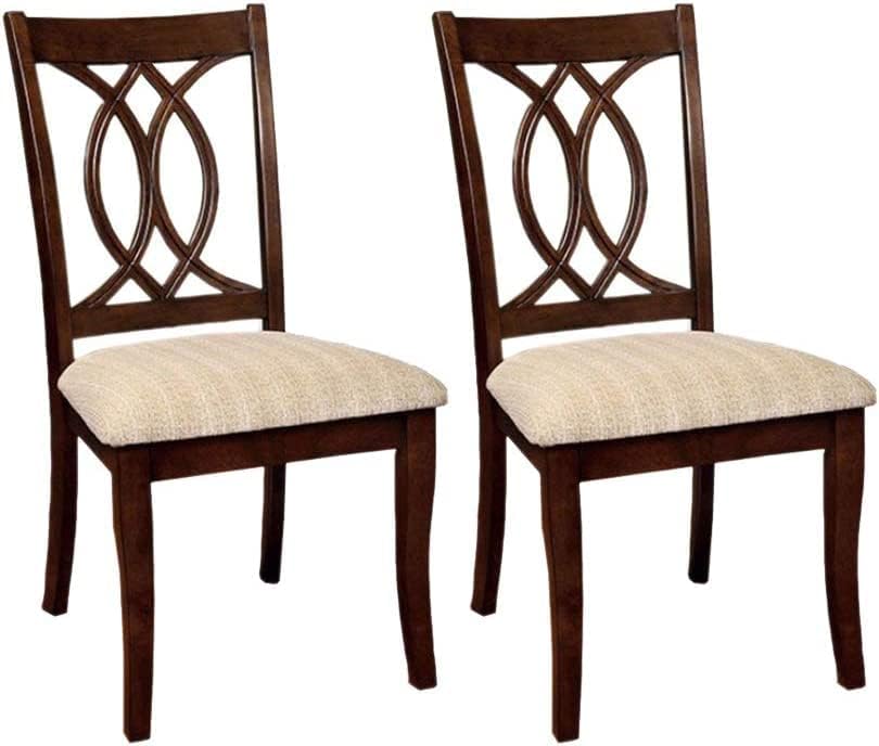 Miniatura 9 de Juego de 2 sillas de comedor tradicionales formales, bola de madera maciza y patas de garra con asiento de tela de damasco, diseño clásico de