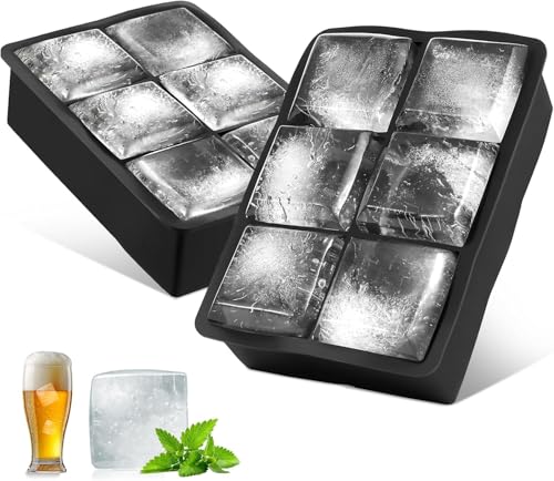 Image of Silicone Ice Cube Trays with Lids, 2 Pack - Large 6-Cavity 2-Inch Square Ice Cubes for Whiskey, Cocktails, Coffee & Beverages, Stackable & Easy Release