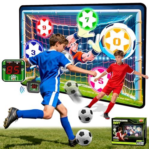 VATOS Conjunto de futebol eletrónico com marcador para crianças, baliza de treino para interior e exterior, 2 modos, baliza de tecido e 2 bolas, brinquedo desportivo presente de aniversário para 3+
