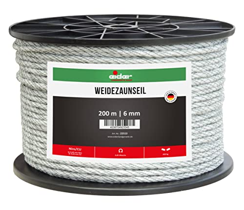 Eider Weidezaunseil, 6 mm Ø, weiß/grün - 200 m Rolle - sehr Gute Leitfähigkeit von nur 0,05 Ohm/m - Leiterbündelung durch Verflechtung - Made in Germany (1 Rolle) Eider Weidezaunseil, 6 mm Ø, weiß/grün - 200 m Rolle - sehr Gute Leitfähigkeit von nur 0,05 Ohm/m - Leiterbündelung durch Verflechtung - Made in Germany (1 Rolle)