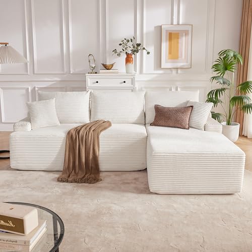 Image of Mangodan Cloud Sectional Sofa, Boneless Couch for Living Room, Modular Sectional Sofa with Deep Seat, Fluffy L-Shaped Comfy Couch with Right-Facing Chaise, No Assembly Required, Beige