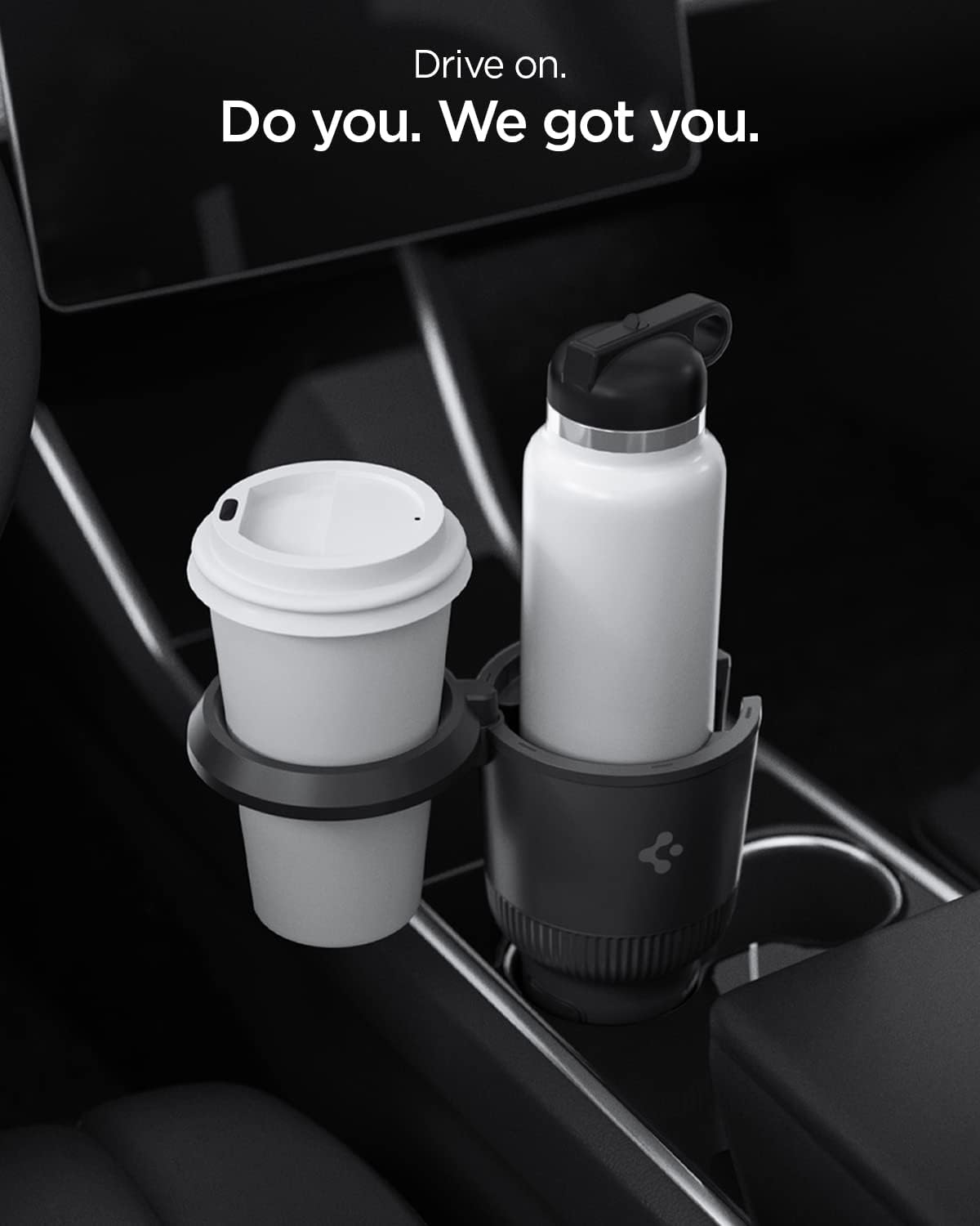 Spigen Hydrohub Adjustable Cup Holder Expander for New Tesla Model Y 2025 Refresh, Model 3/Y/S/X/Cybertruck, and More Compatible with Hydro Flask, Yeti, Nalgene, Large Bottle 32/40 oz Tumbler