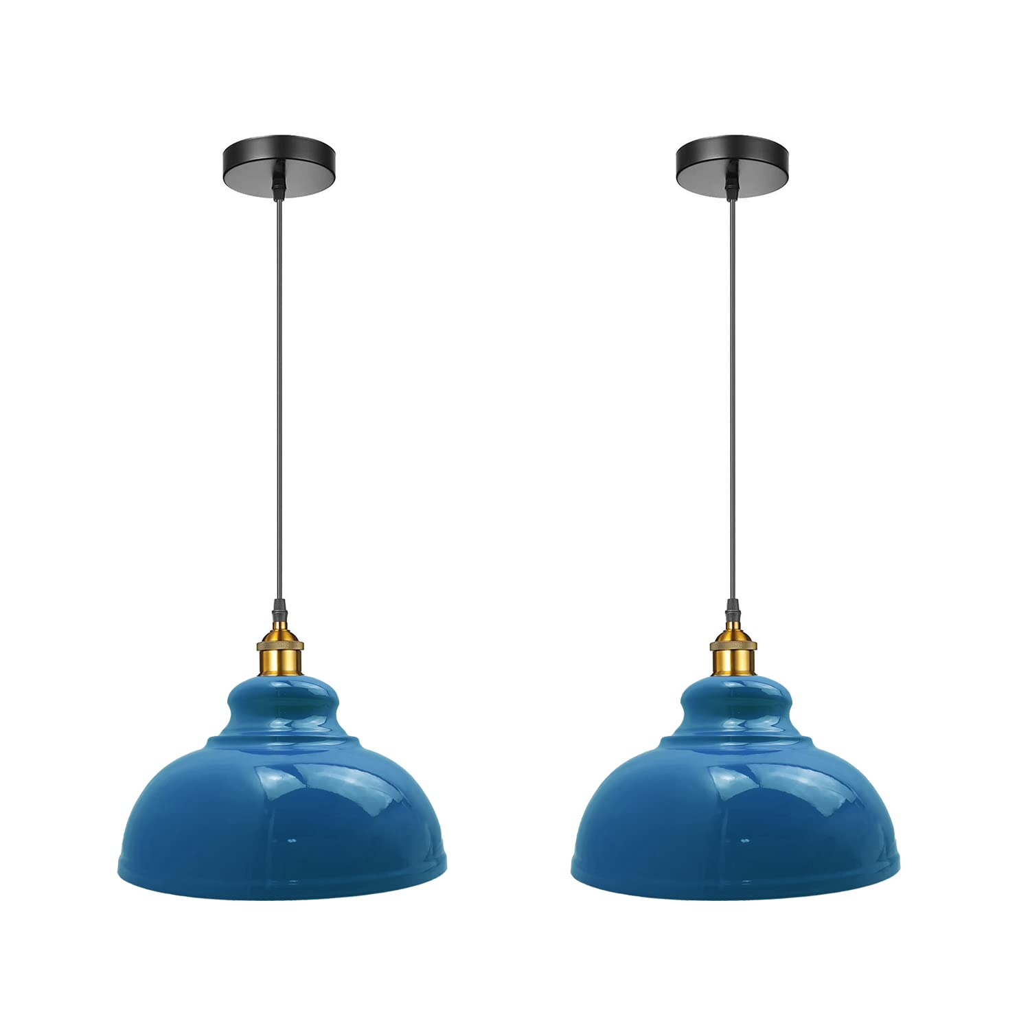 HXYSXHJUO Cyan Blue Curvy Dome Lamp Shade 2 Pack Ceiling Pendant Light with E27 UK Holder Adjustable Chandelier for Farmhouse, Home, Restaurants & Cafes