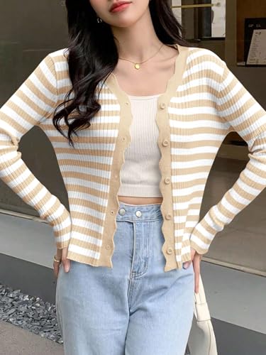 Image of Womens Cropped Cardigan Knit Shrugs for Dresses Tops V Neck Button Down Cardigans Sweaters
